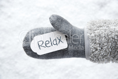 Wool Glove, Label, White Snow, Text Relax