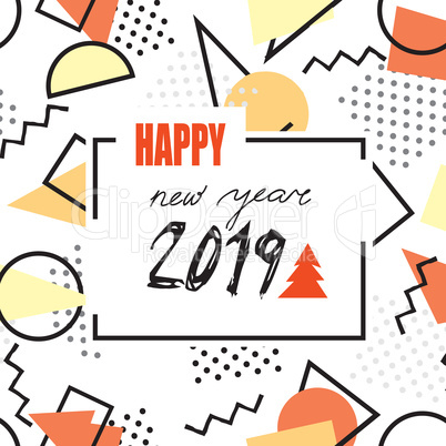 Happy New Year 2019 banner. Abstract winter holiday background.
