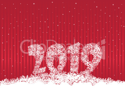 Happy New Year 2019. Snow winter holiday red background. Christm