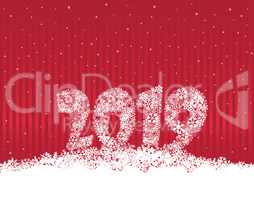 Happy New Year 2019. Snow winter holiday red background. Christm
