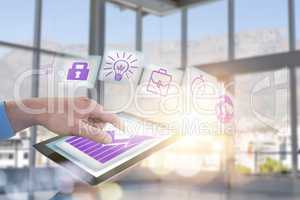 Composite image of croped hands of businessman using digital tablet