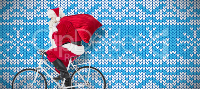 Composite image of santa claus delivering gifts with bicycle