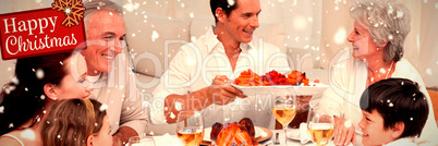 Composite image of family having a big dinner at home