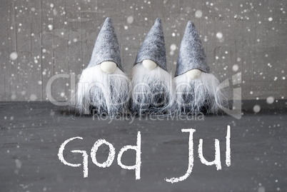 Gnomes, Cement, Snowflakes, God Jul Means Merry Christmas