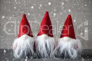 Three Gnomes With Red Hat, Cement, Snowflakes, Jelly Bag Cap