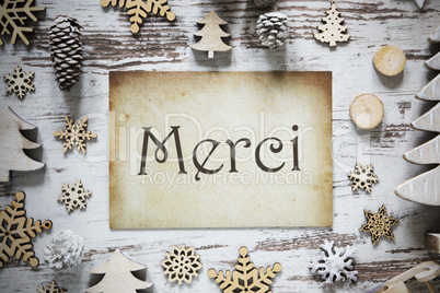 Rustic Christmas Decoration, Paper, Merci Means Thank You