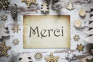 Rustic Christmas Decoration, Paper, Merci Means Thank You