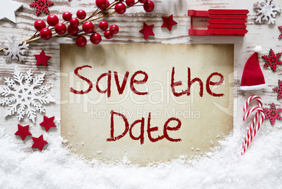Bright Christmas Decoration, Snow, English Text Save The Date