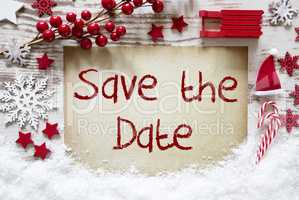 Bright Christmas Decoration, Snow, English Text Save The Date