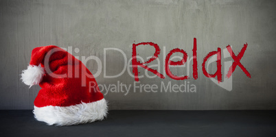 Santa Hat, Text Relax, Gray Cement Background