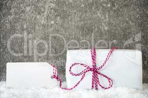 White Gift, Snow, Label, Copy Space, Snowflakes