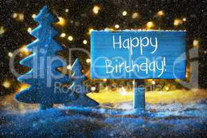Blue Christmas Tree, Text Happy Birthday, Snowflakes