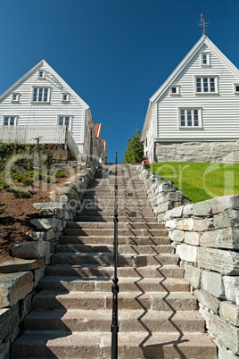 Typical houses and stairs in Stavanger, Norway