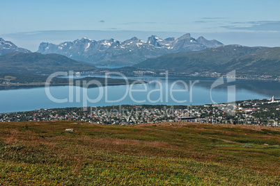 Mountains view and fjord in Tromso, Norway