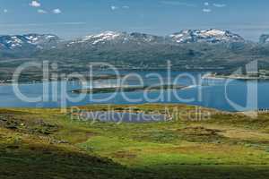 Mountains, fjord and lake in Tromso, Norway