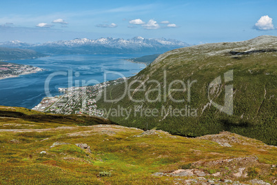 Mountains view and fjord in Tromso, Norway