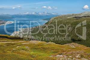 Mountains view and fjord in Tromso, Norway