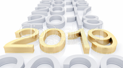 3D Golden Text 2019 on White Background