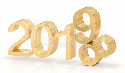3D Golden Text 2019 on white Background