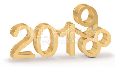 3D Gold Metal 2019 on White Background