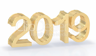 3D Gold Metal 2019 on White Background