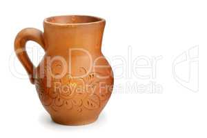 Beautiful clay jug isolated on white background. Free space for