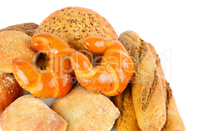 Bread and bakery products isolated on white background.