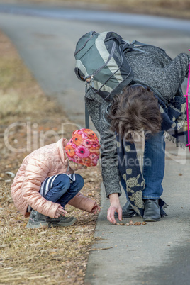 Woman with child on walk