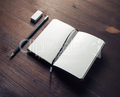 Diary, pencil, eraser