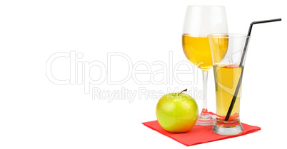Fresh apple juice with fruits, isolated on white background. Fre