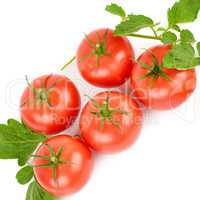 Fresh appetizing tomatoes isolated on white background.