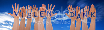 Many Hands Building Vielen Dank Means Thank You, Blue Cloudy Sky