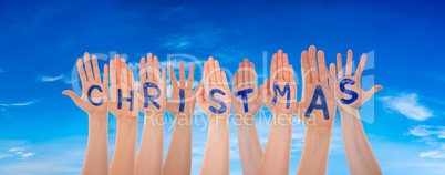 Many Hands Building Word Christmas, Blue Sky