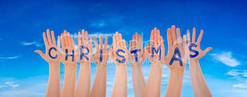 Many Hands Building Word Christmas, Blue Sky