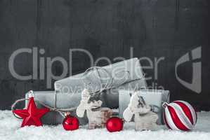 Green Christmas Gifts, Snow, Black And White Decoration With Red Hot Spots
