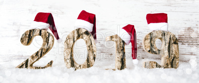 Panorama Wooden Letter Building 2019, Red Santa Claus Hat, Snow