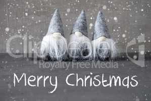 Three Gray Gnomes, Cement, Snowflakes, Merry Christmas