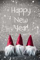 Three Red Gnomes, Cement, Snowflakes, Happy New Year