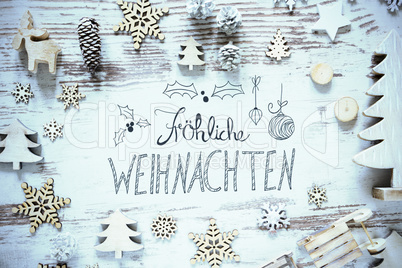 Calligraphy Froehliche Weihnachten Means Merry Christmas, Frosty Look