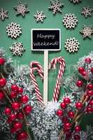 Retro Black Christmas Sign,Lights, Text Happy Weekend