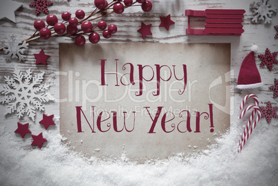 Red Christmas Decoration, Snow, English Text Happy New Year