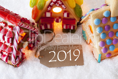 Colorful Gingerbread House, Snow, Text 2019, Candle Light