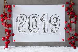 Label, Snow, Red Christmas Decoration, Text 2019, White Paper