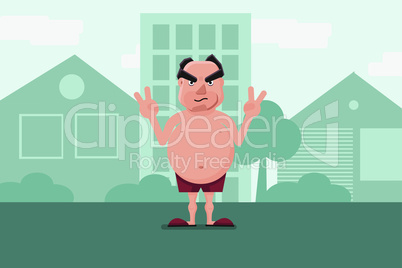 Vector illustration of a bold head man showing Victory sign on a streen background. EPS 10