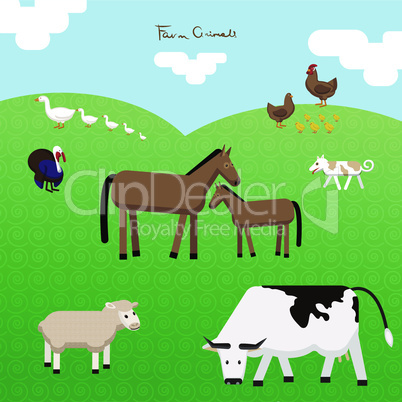 Vector seat of farm animals on a pasture. EPS 10