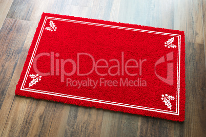 Blank Holiday Red Welcome Mat With Holly Corners On Wood Floor B