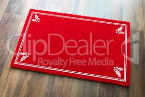 Blank Holiday Red Welcome Mat With Holly Corners On Wood Floor B