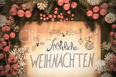 Retro Christmas Decoration, Calligraphy Frohe Weihnachten Means Merry Christmas