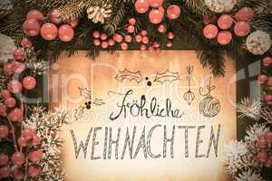 Retro Christmas Decoration, Calligraphy Frohe Weihnachten Means Merry Christmas