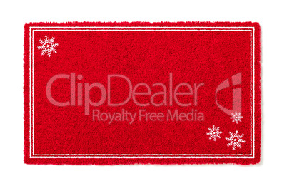 Blank Holiday Red Welcome Mat With Snow Flakes Isolated on White